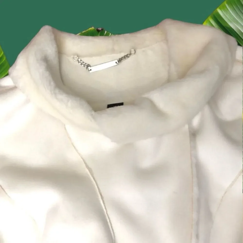 White House Black Market Ruffle Jacket Ivory Faux Fur Faux Suede Coat Sz M NWOT